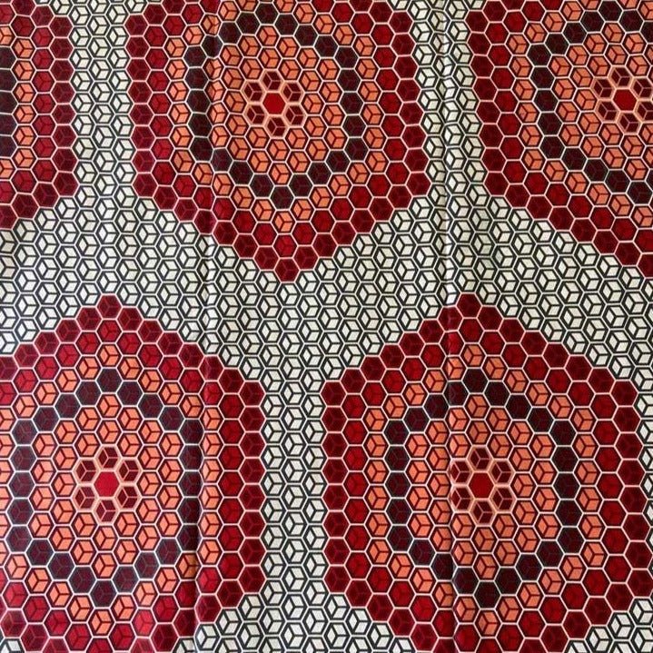 White & Red Ankara Fabric - House of Prints