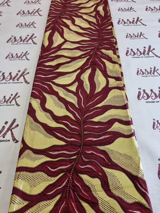 Wine & Gold Embellished Gold Ankara fabric - House of Prints