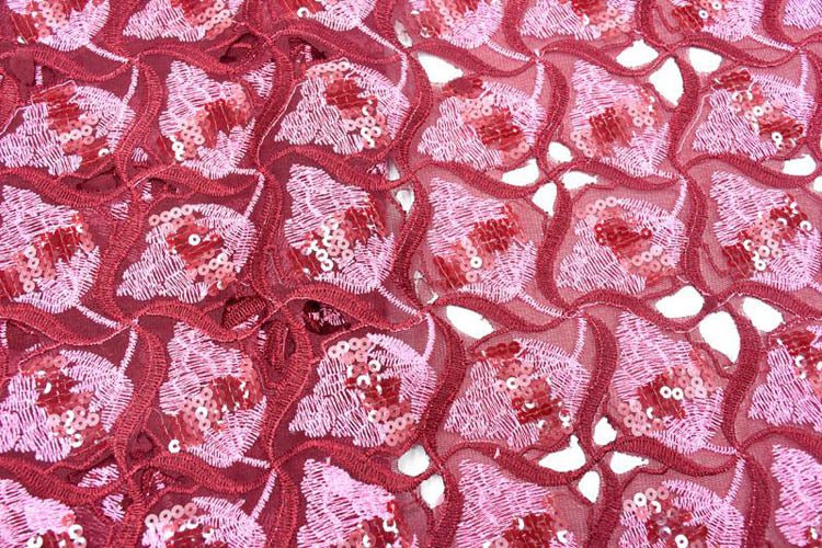 Wine & Pink Laser Cut Cotton Lace - ial042 - House of Prints