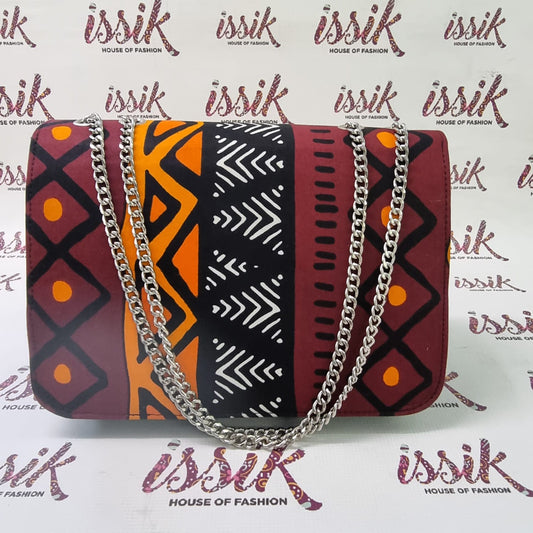 Wine Tribal Print Leather Handbag - House of Prints