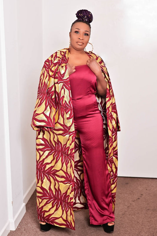 Wine/Deep Red Satin Jumpsuit - rtw123 - House of Prints