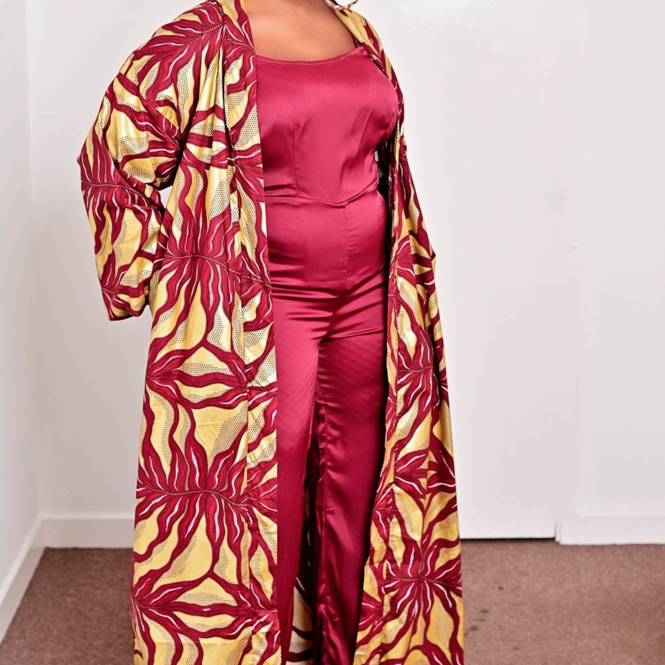 Wine/Deep Red Satin Jumpsuit - rtw123 - House of Prints