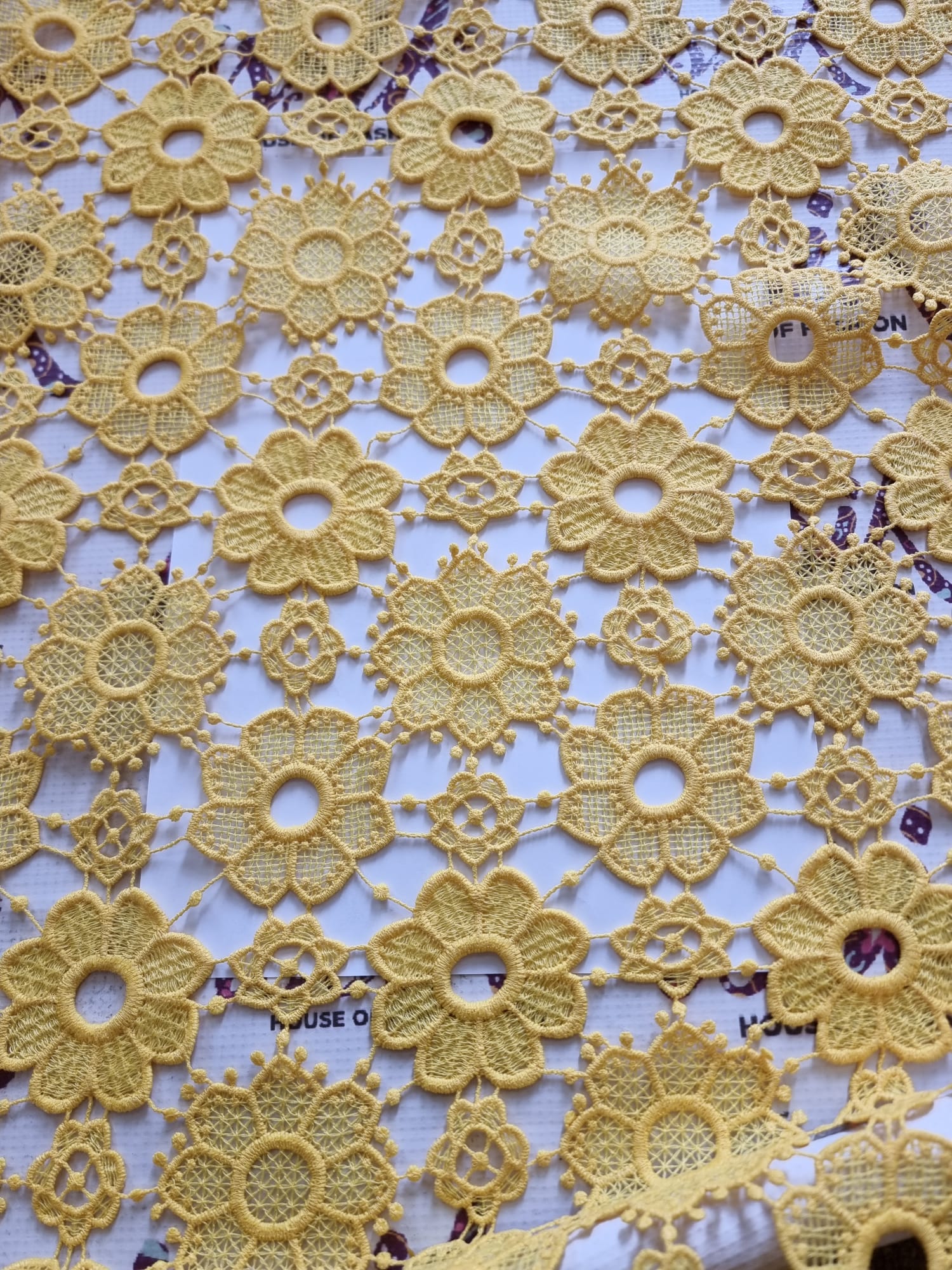 Yellow African Cord Lace Fabric - House of Prints