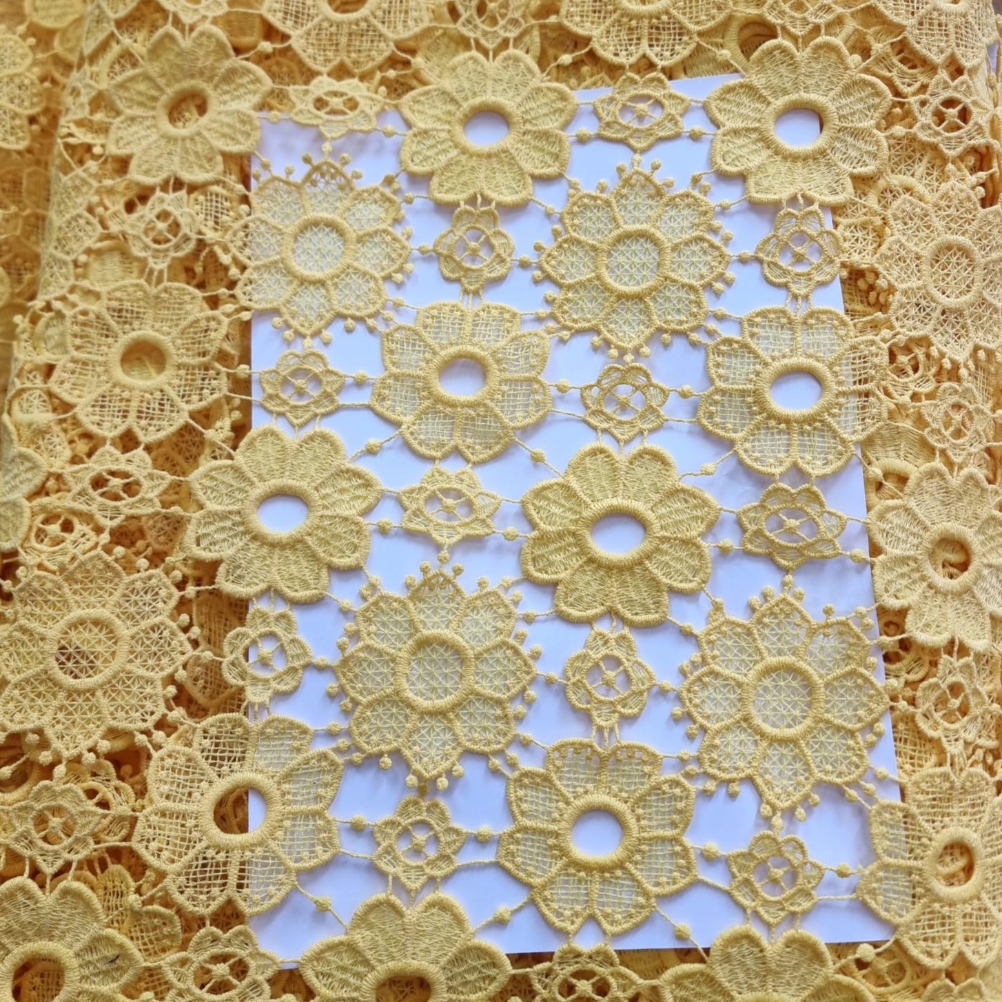 Yellow African Cord Lace Fabric - House of Prints