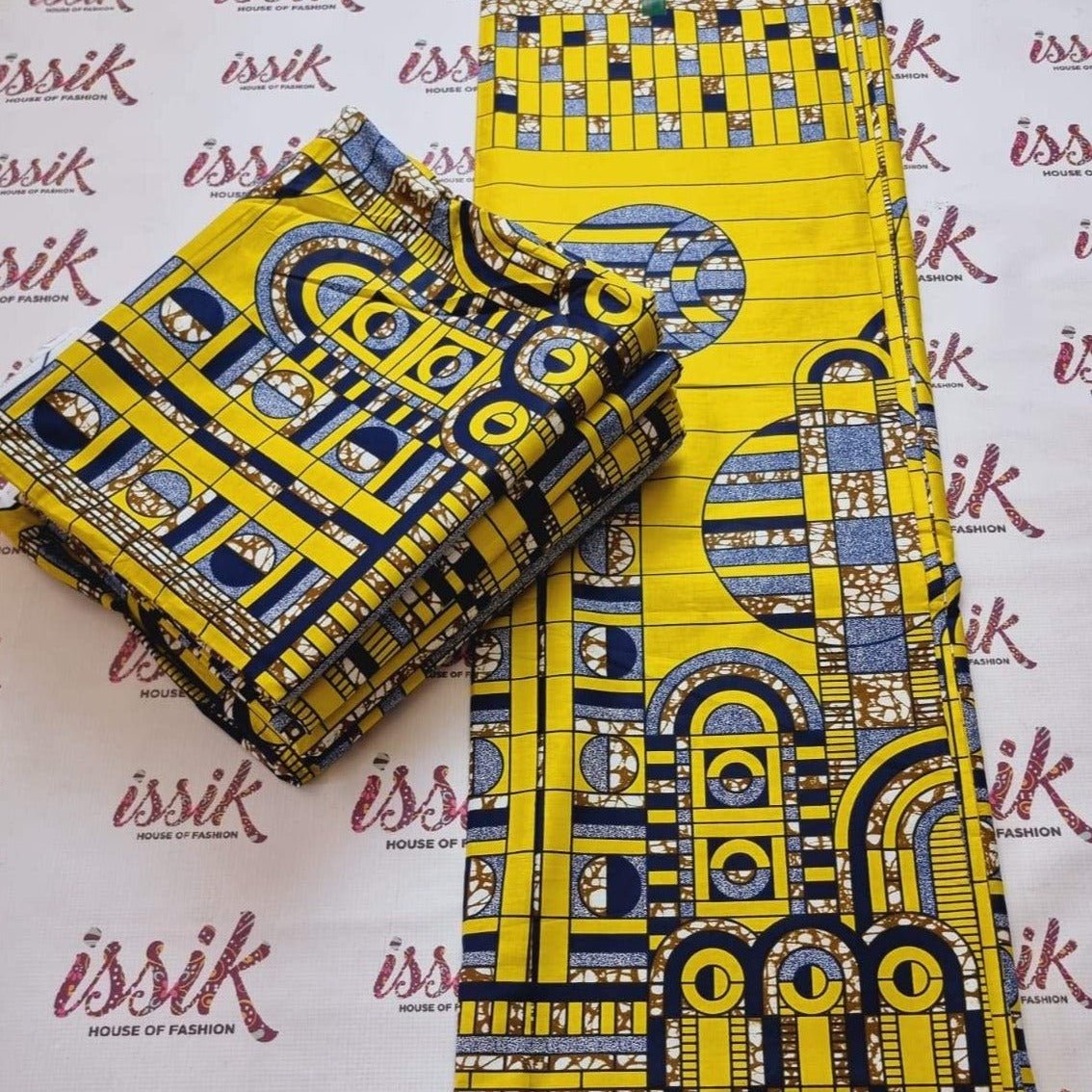 Yellow, Grey & Blue Ankara Fabric - ak12069 - House of Prints