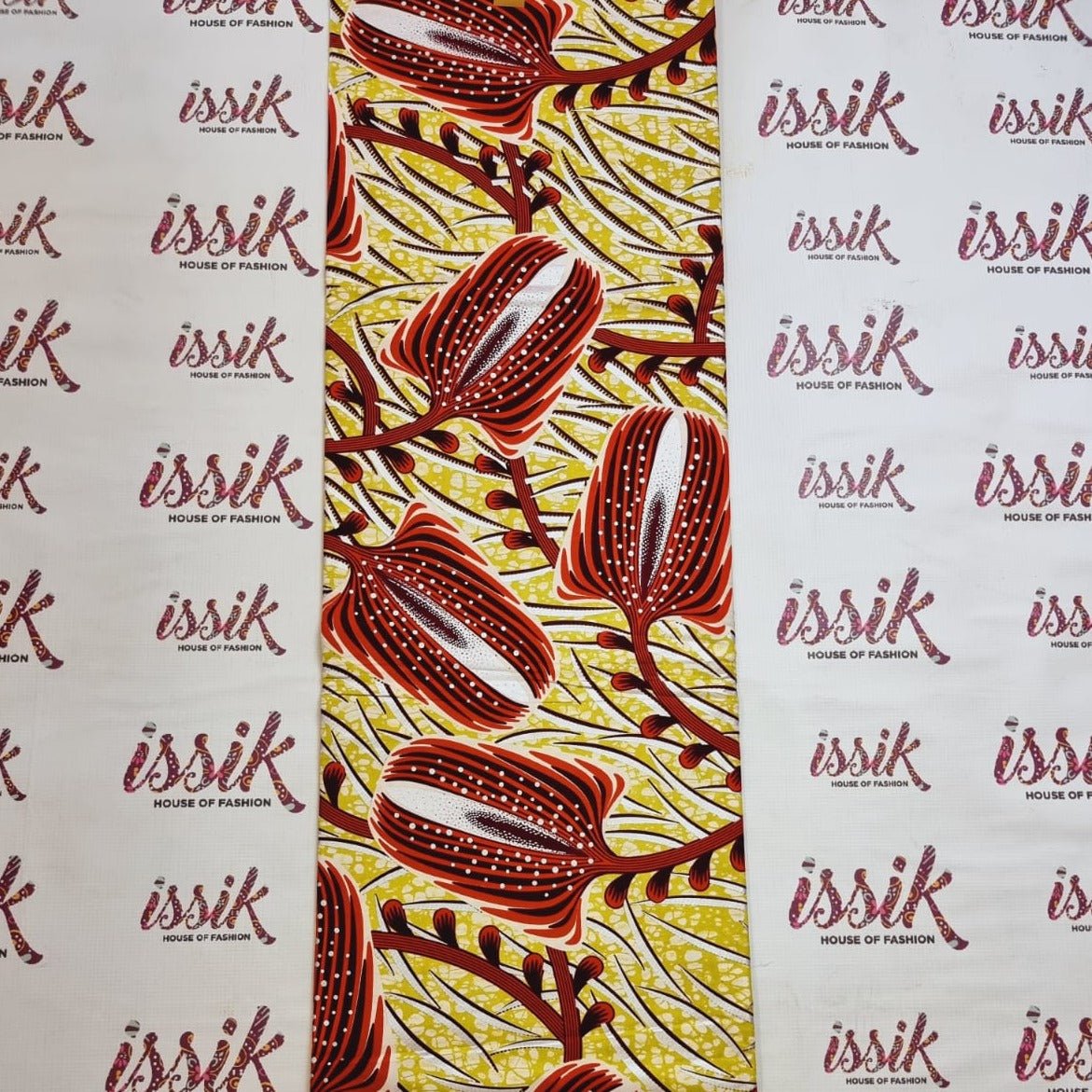 Yellow & Red Embellished Gold Ankara - akgld016 - House of Prints
